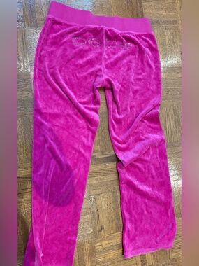 BeBe women Hot Pink Velour Pants with Rhinestone Logo